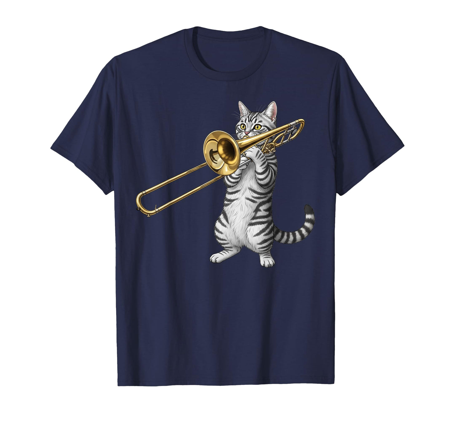 Funny Cat Playing Trombone Trombonist Men Women Kids Boys T-Shirt