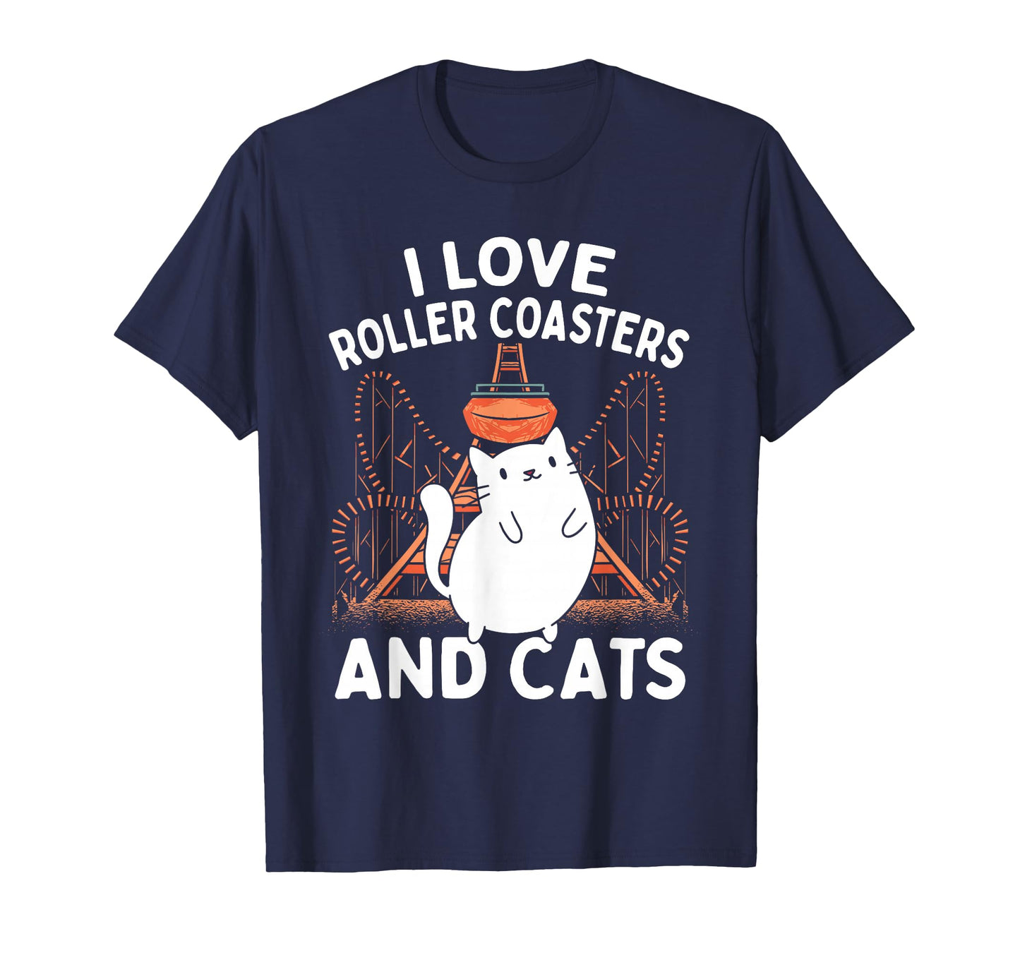 Theme Park Vacation I Love Roller Coasters and Cats T-Shirt