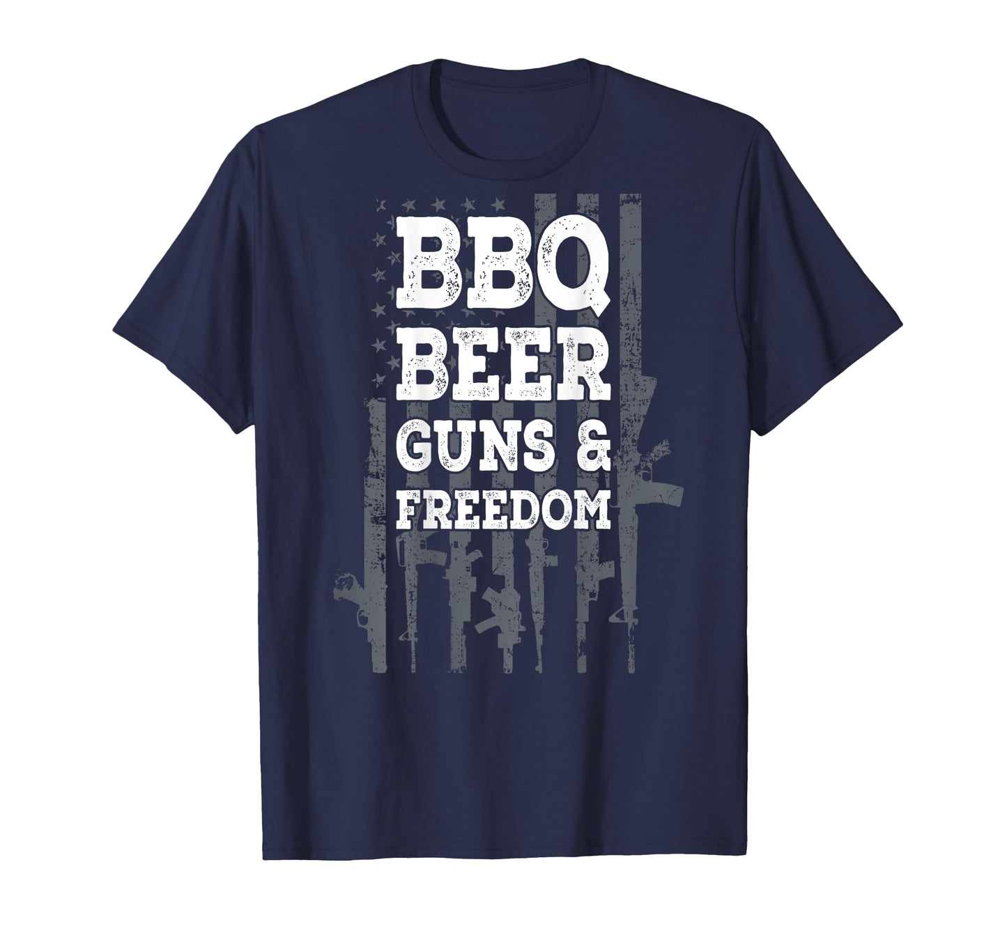 BBQ BEER GUNS & FREEDOM - USA Flag BBQ Drinking Gun ON BACK T-Shirt for Women Men