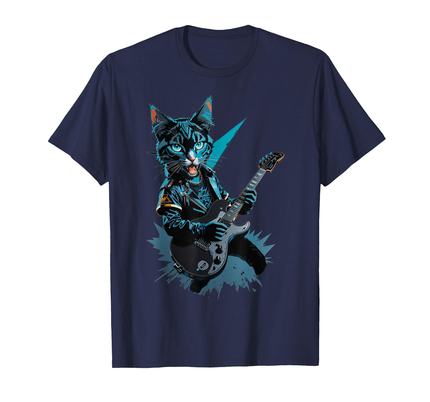 Cat Playing Electric Guitar Heavy Metal Rock Cat Lover T-Shirt for Men Women Girls Kids