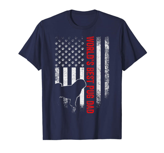 Vintage American Flag World's Best Pug Pugdog Dad Silhouette Women Men T-Shirt