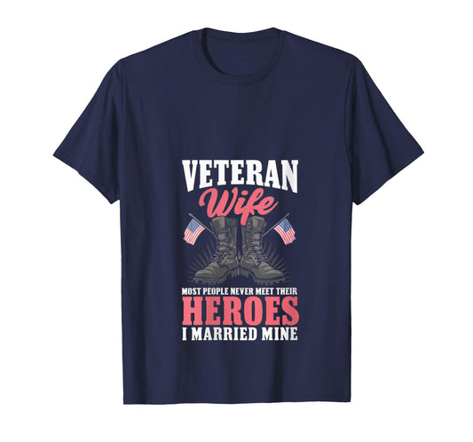 Womens Veteran Wife Shirt Married Mine Hero Husband Proud Women V-Neck T-Shirt