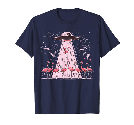 Alien UFO Abducting Flamingos Funny Women Girls Kids Men T-Shirt
