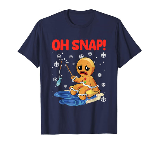 Christmas Gingerbread Man Oh Snap Ice Fishing T-Shirt