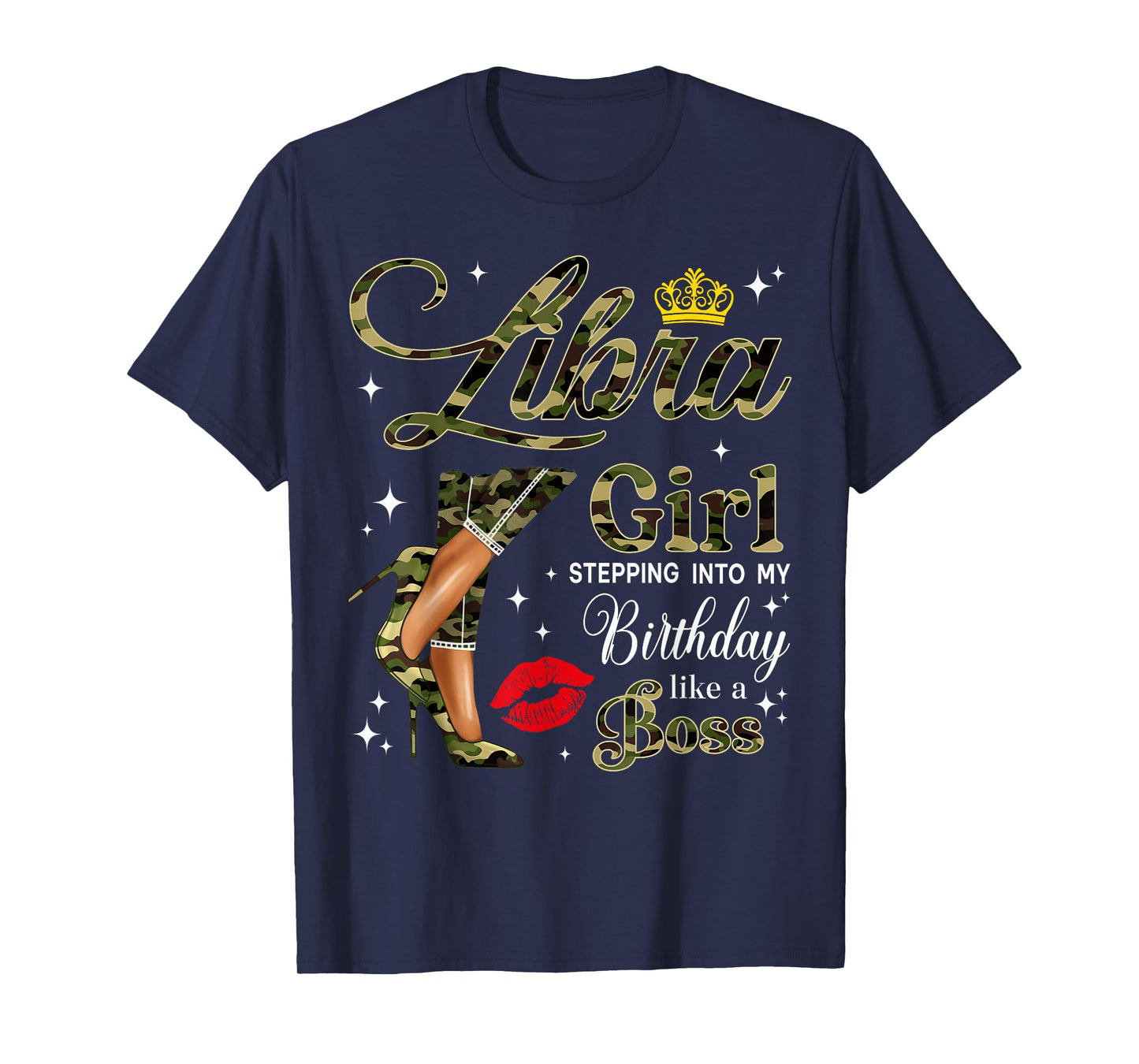 Libra Girl Camouflage Black Woman Camo Heels Zodiac T-Shirt