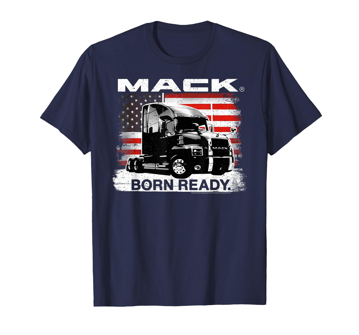 Mack Trucks Born Ready Semi with American Flag Trucker T-Shirt