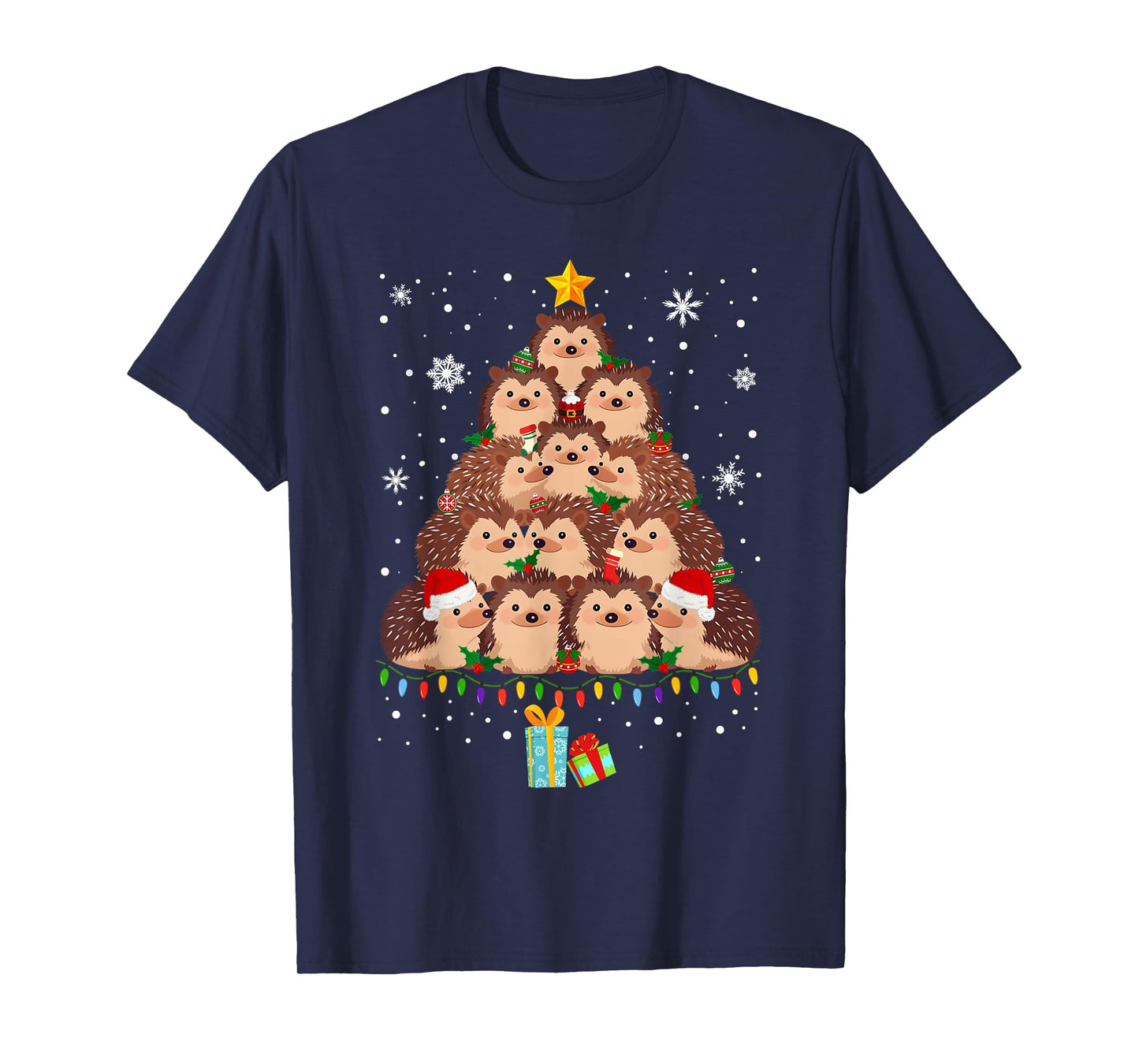 Cute Hedgehog Christmas Tree Funny Pajamas Xmas for Family T-Shirt