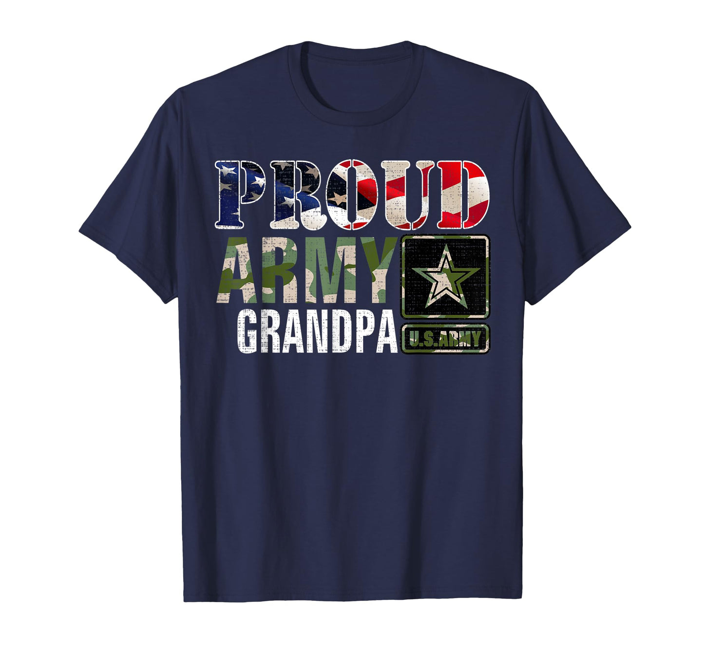 Vintage Proud Army Grandpa Camo With American Flag Gift T-Shirt for Women Kids Men