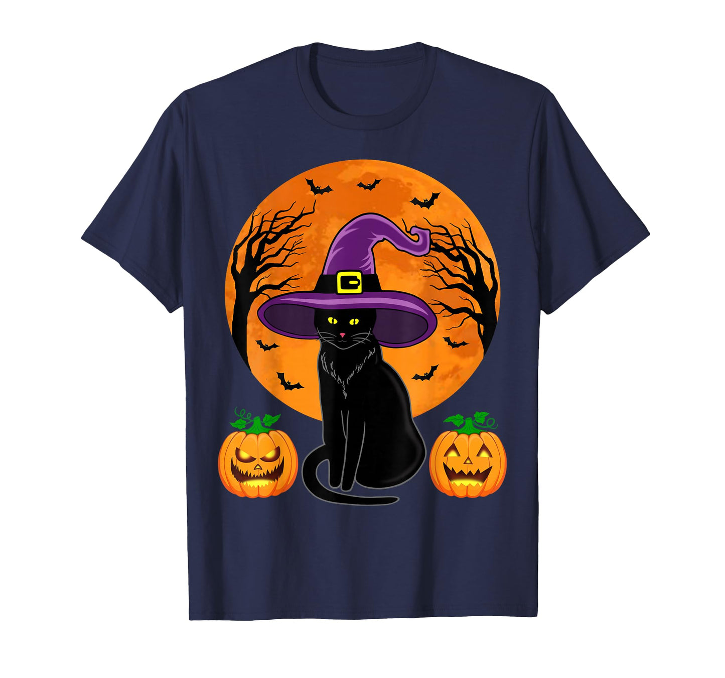 Retro Black Cat Halloween Pumpkin Costume Women Kids Girls T-Shirt