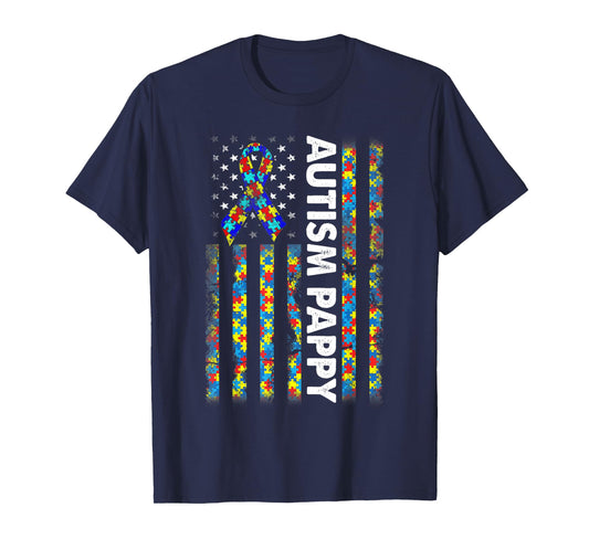 Autism Pappy American Flag Father's Day T-Shirt for Women Kids Men