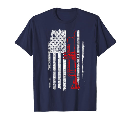 USA Flag Thin Red Line Jazz Music Gifts Trumpet T-Shirt