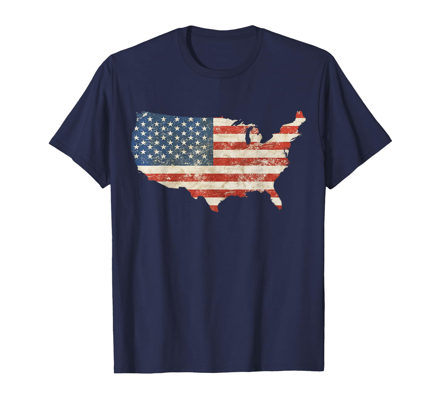 US Map Shaped Grunge Vintage Faded American Flag T-Shirt for Women Kids Men