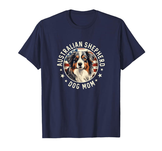 Aussie Dog American Flag, Australian Shepherd Dog Mom T-Shirt