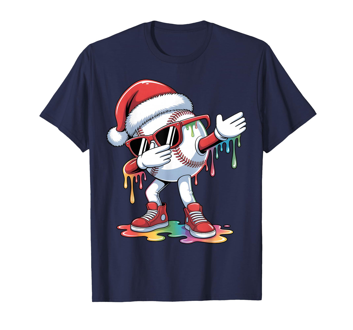 Christmas Baseball Ice Cream Dripping Santa Baseball Drip T-Shirt