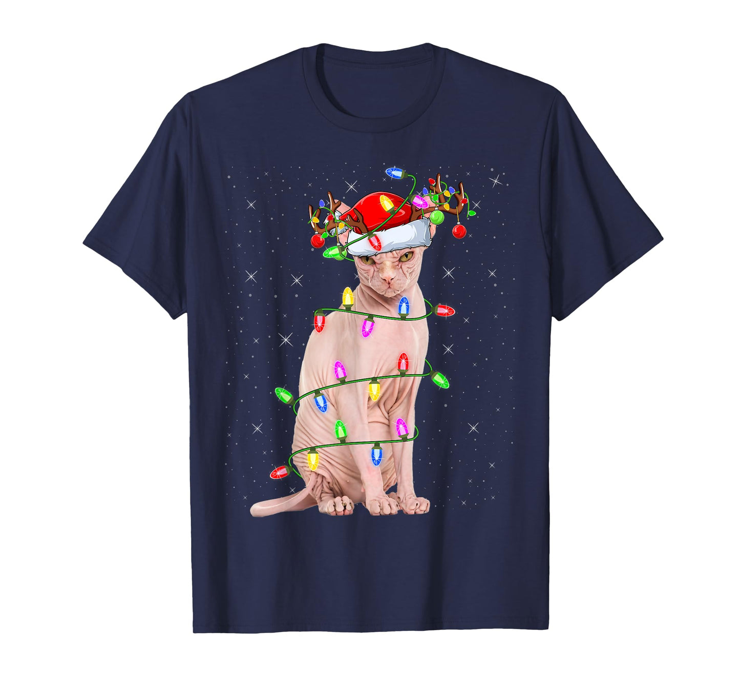 Sphynx Cat Lover Xmas Lighting Santa Sphynx Cat Christmas T-Shirt
