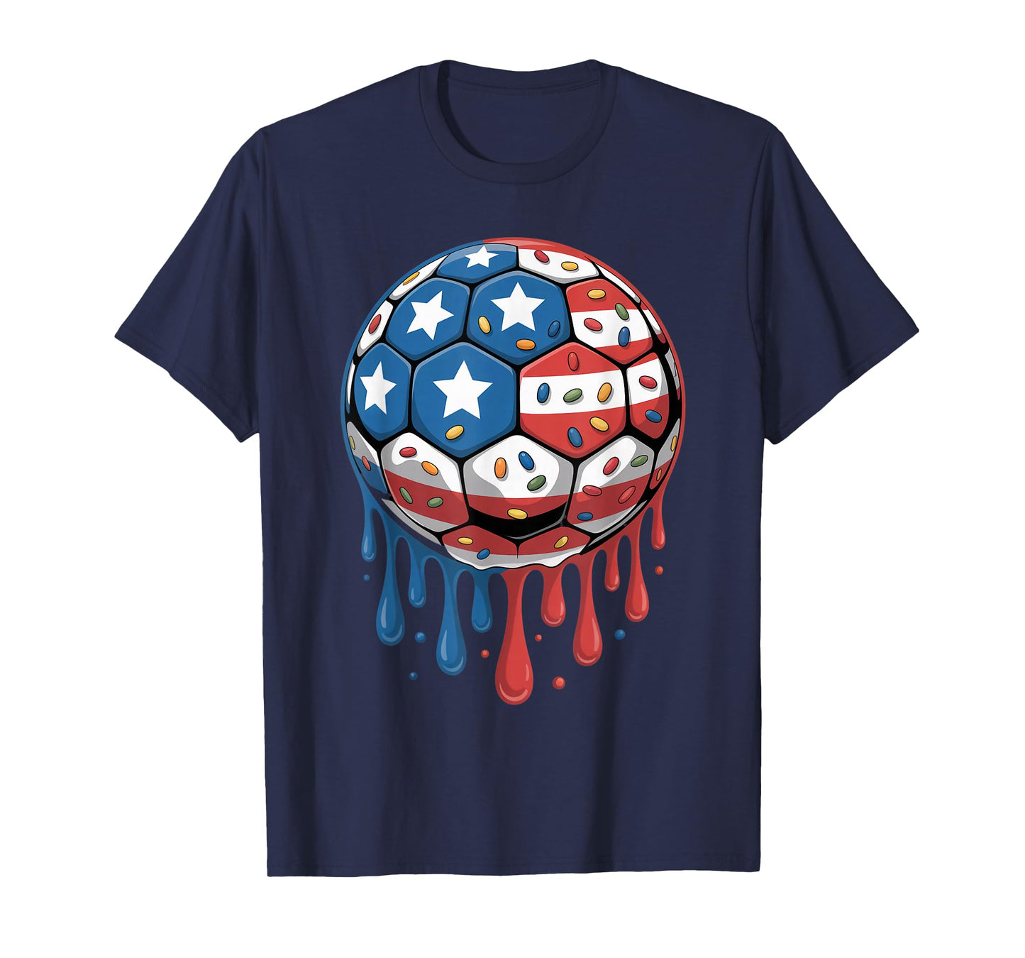 Ice Cream Drip Men Women Game American USA Flag Soccer Drip T-Shirt