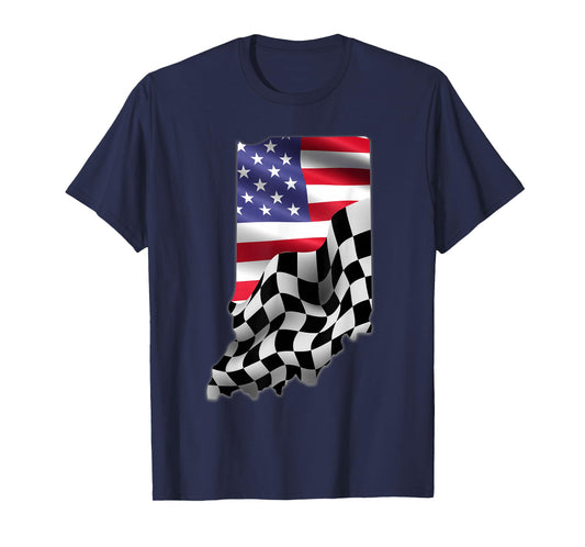 Indiana American Flag to Checkered Flag T-Shirt