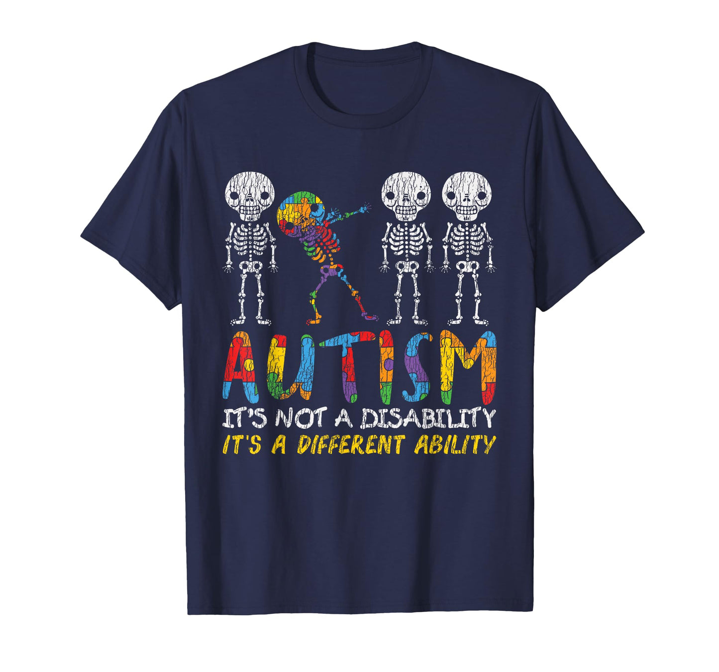 Autism Awerness - Skeleton Dabbing Autistic Kids Awareness T-Shirt