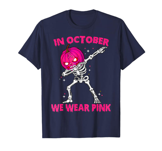 in October We Wear Pink Breast Cancer Pumpkin Halloween Boys T-Shirt