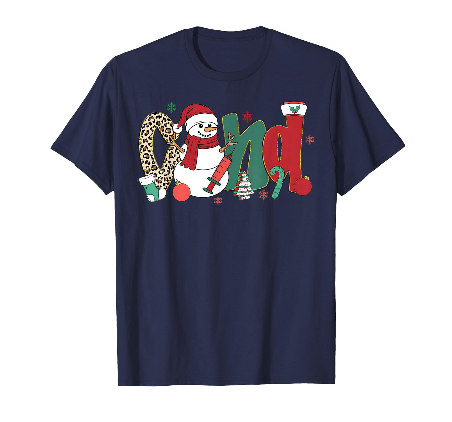 CNA Nurse Snowman Merry Christmas Leopard Snowmies Men Women T-Shirt