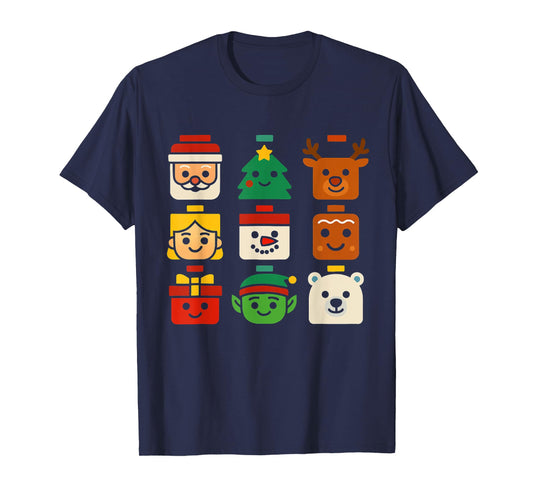 Christmas Building Brick Santa Elf Snowman Xmas Boys Girls T-Shirt
