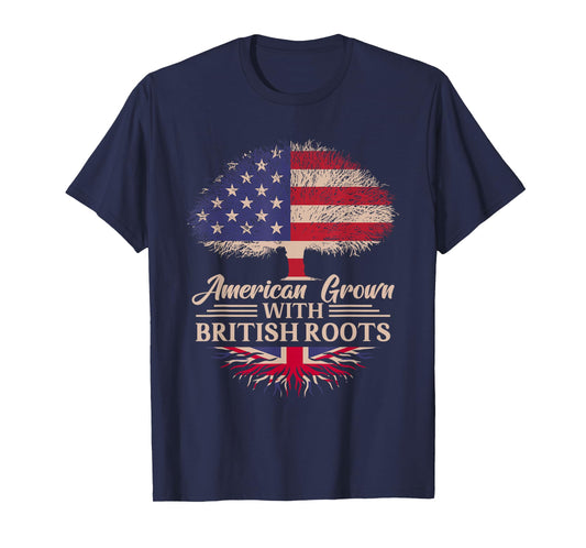 American Grown with British Roots Half American Flag British T-Shirt