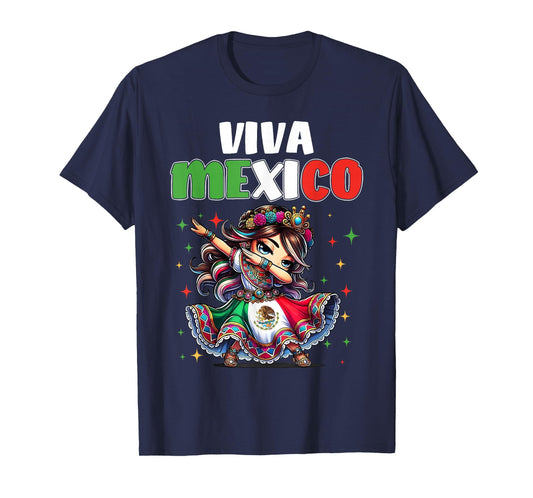 Viva Mexico Flag Mexican Pride Independence Dabbing Girl Kid T-Shirt