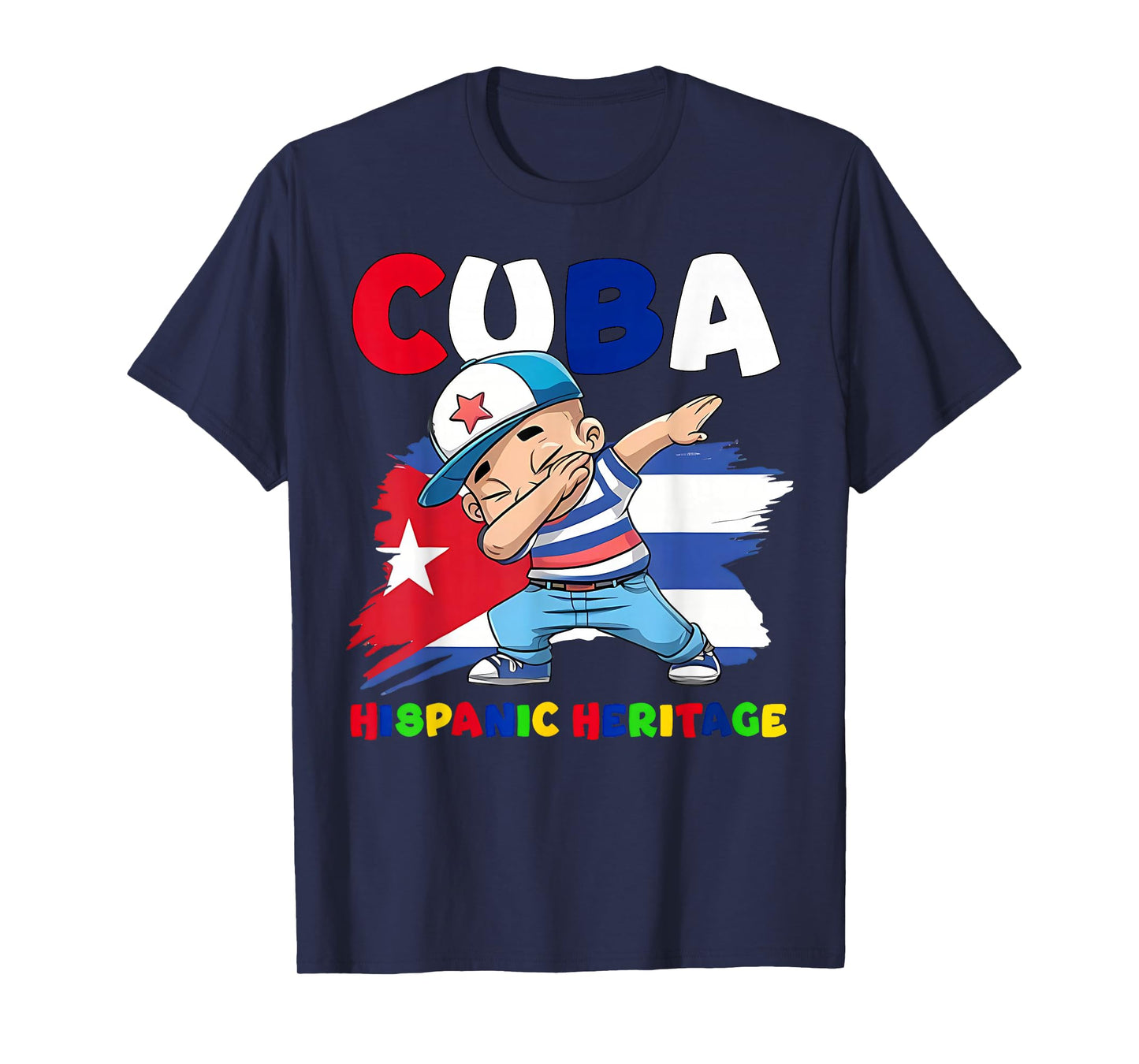 Hispanic Heritage Month Cuban Flag Cuba Dabbing Boy Kid T-Shirt