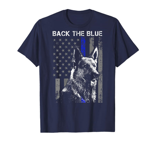 Back The Blue Thin Blue Line Flag K-9 German Shepherd Police T-Shirt