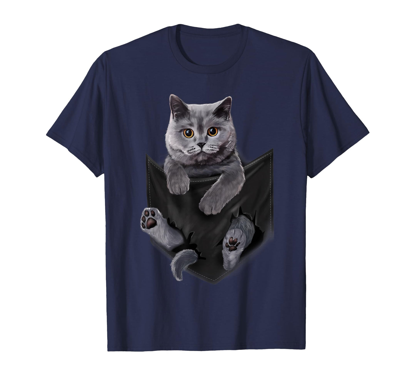 British Grey Cat in Pocket T-Shirt Cats Tee Shirt Gifts T-Shirt
