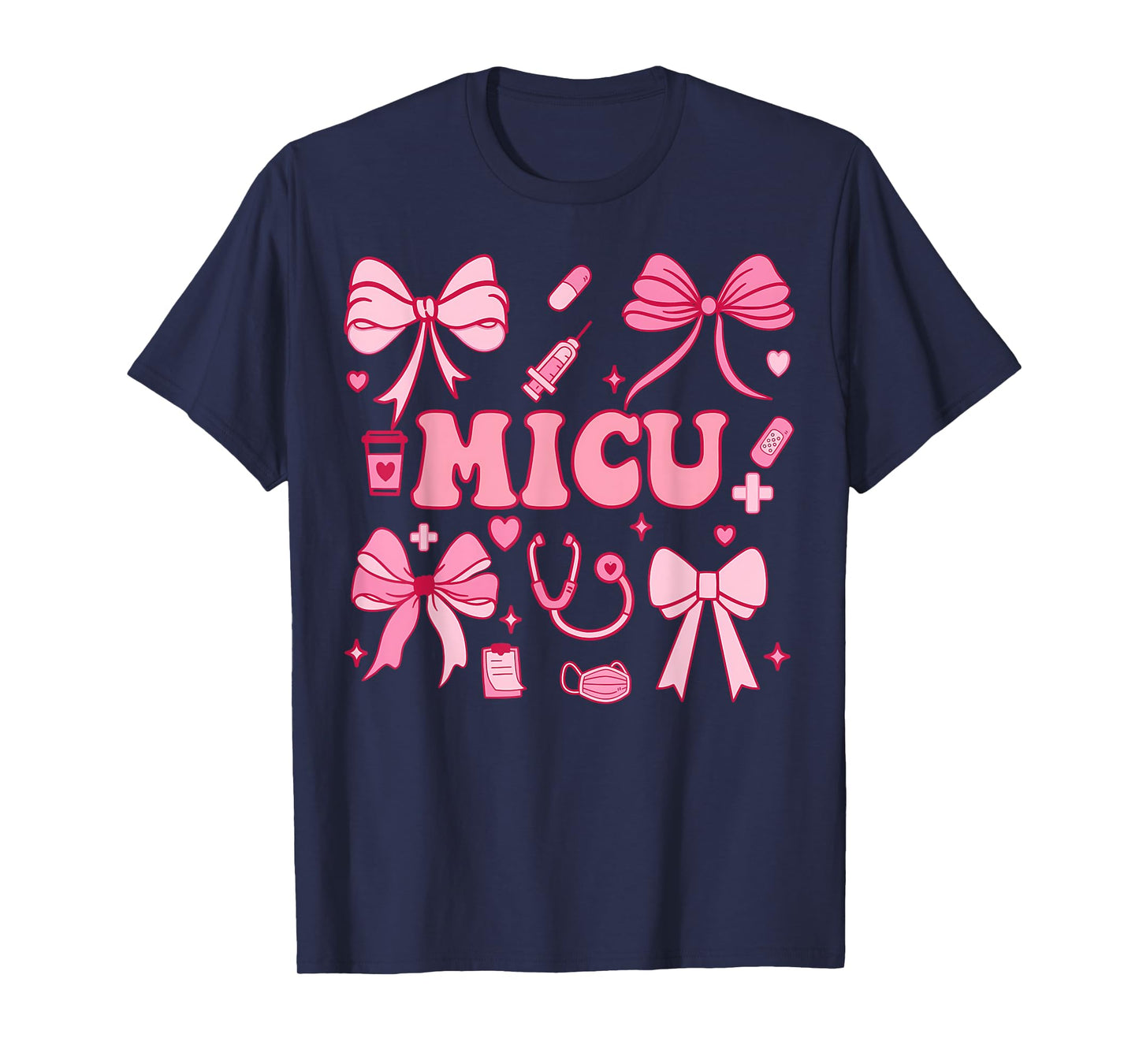 Coquette Bow MICU Nurse Medical Intensive Care Unit Heart T-Shirt