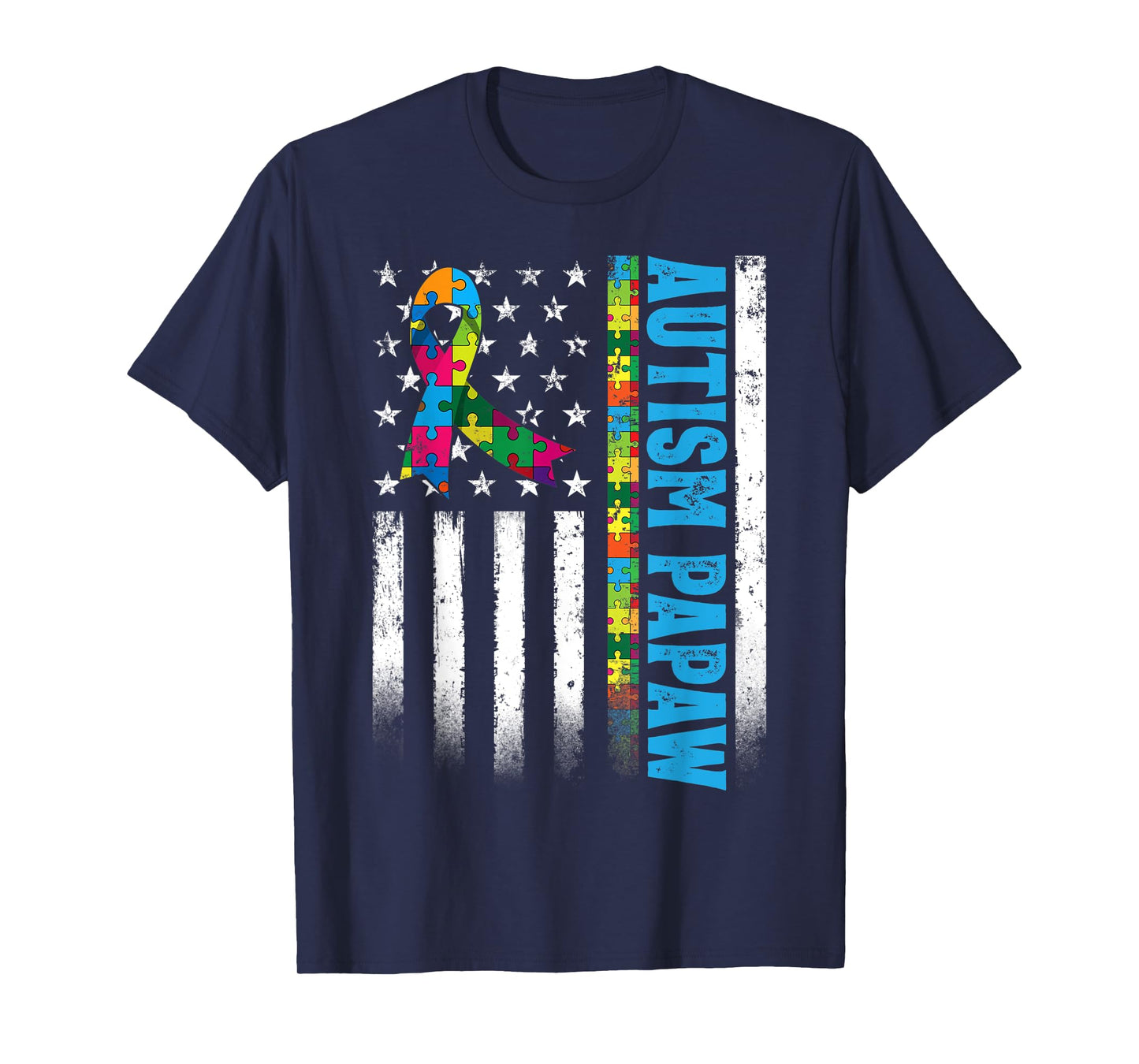 Retro American Flag Autism Papaw Awareness Autistic T-Shirt