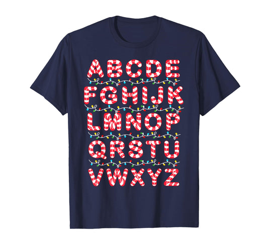 Christmas Alphabet Candy Cane Pre-K Kindergarten Teacher T-Shirt