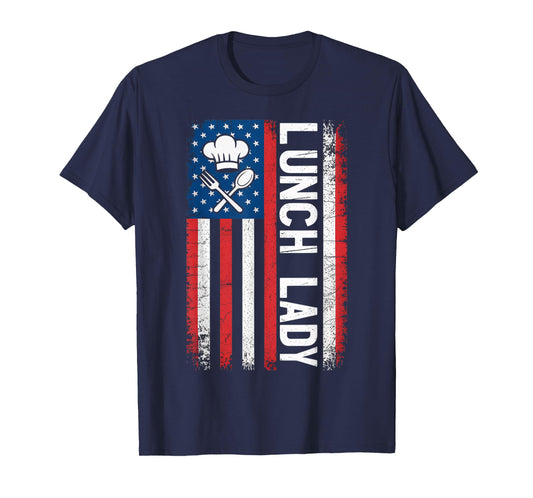 Cooking School Worker Cafeteria American USA Flag Lunch Lady T-Shirt