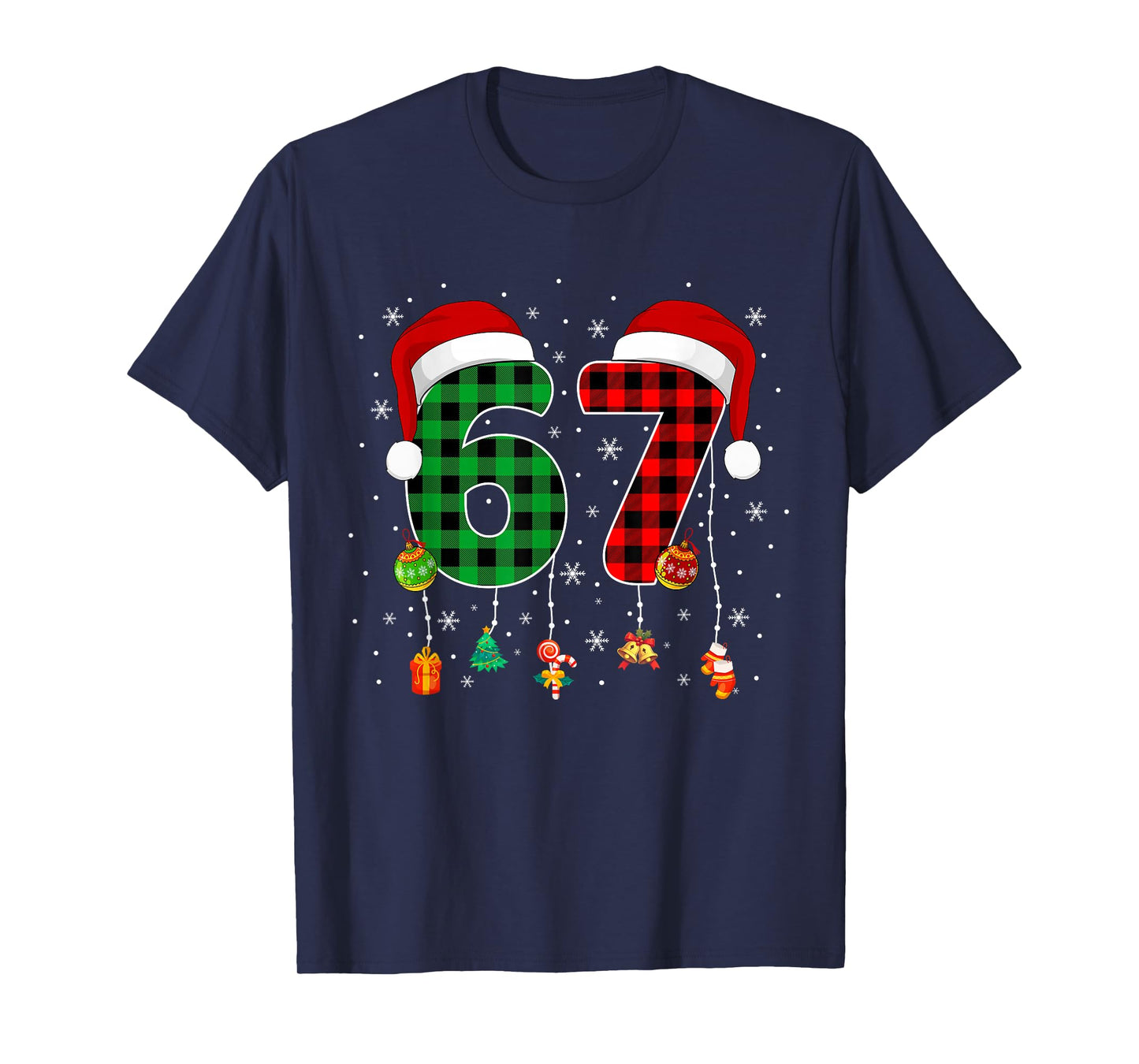 Funny Six Seven 6 7 Meme 67 Christmas Red Plaid Xmas Pajamas T-Shirt