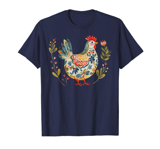 Chicken Boho Flower Folk Art Floral Farmer Chicken Lover T-Shirt