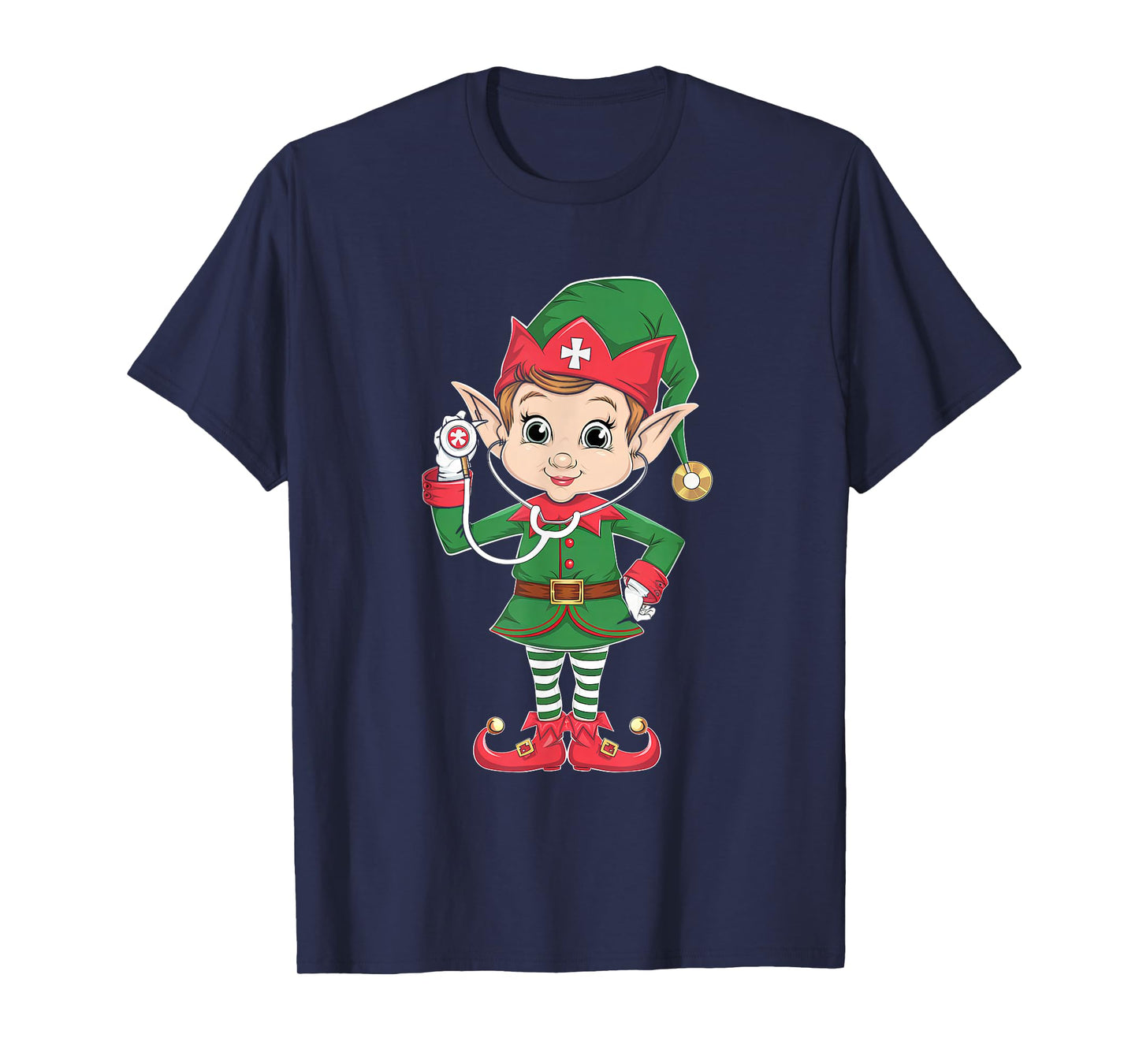 Cute Elf Nurse Scrub Tops Christmas Stethoscope Nursing Girl T-Shirt