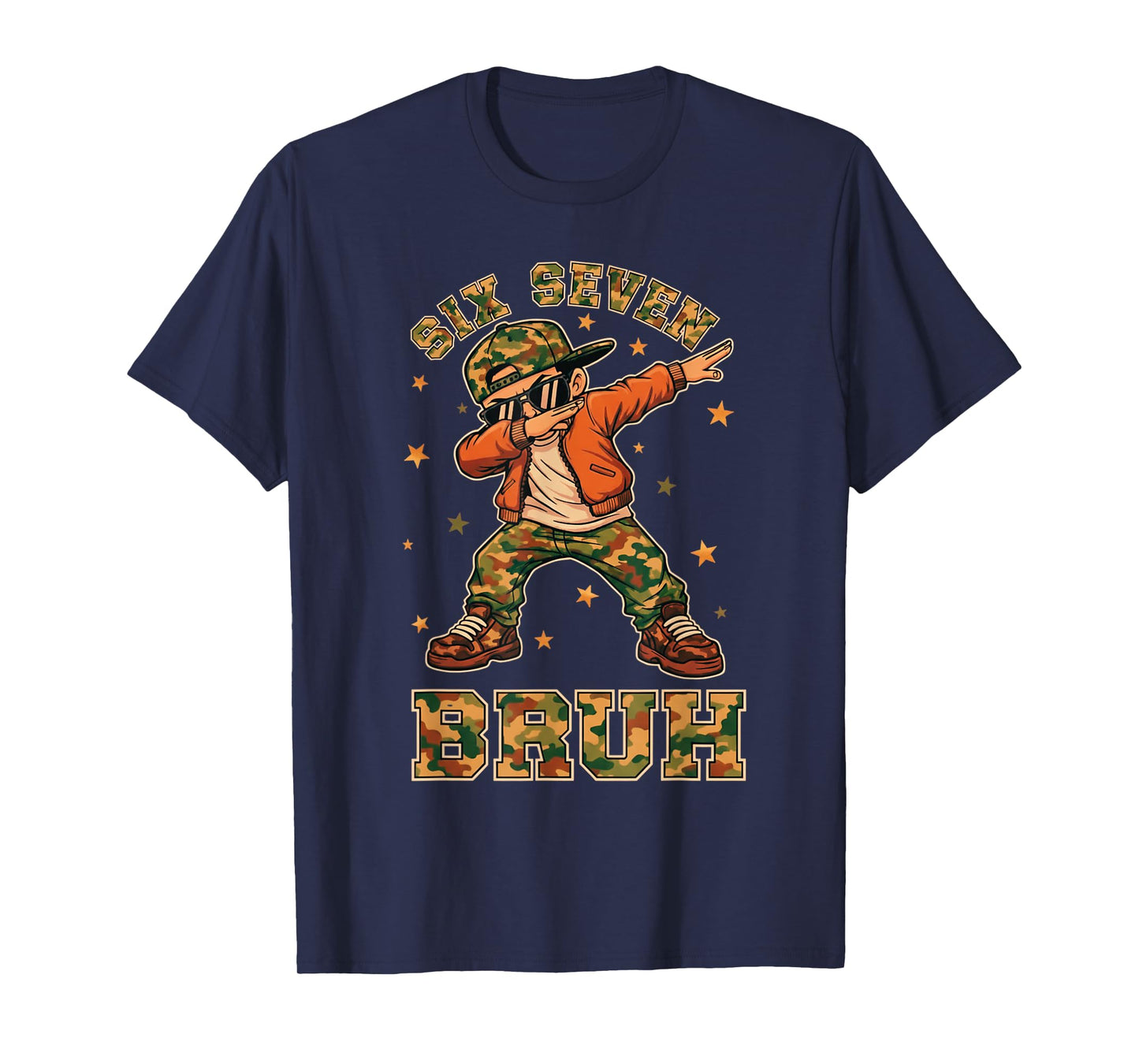 Funny Six Seven Bruh Dabbing Camo Kid Meme T-Shirt
