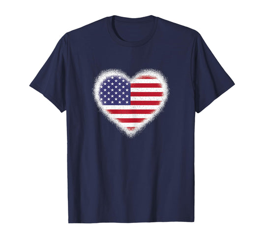 USA Heart Flag American Patriotic 4th of July Women Girls T-Shirt