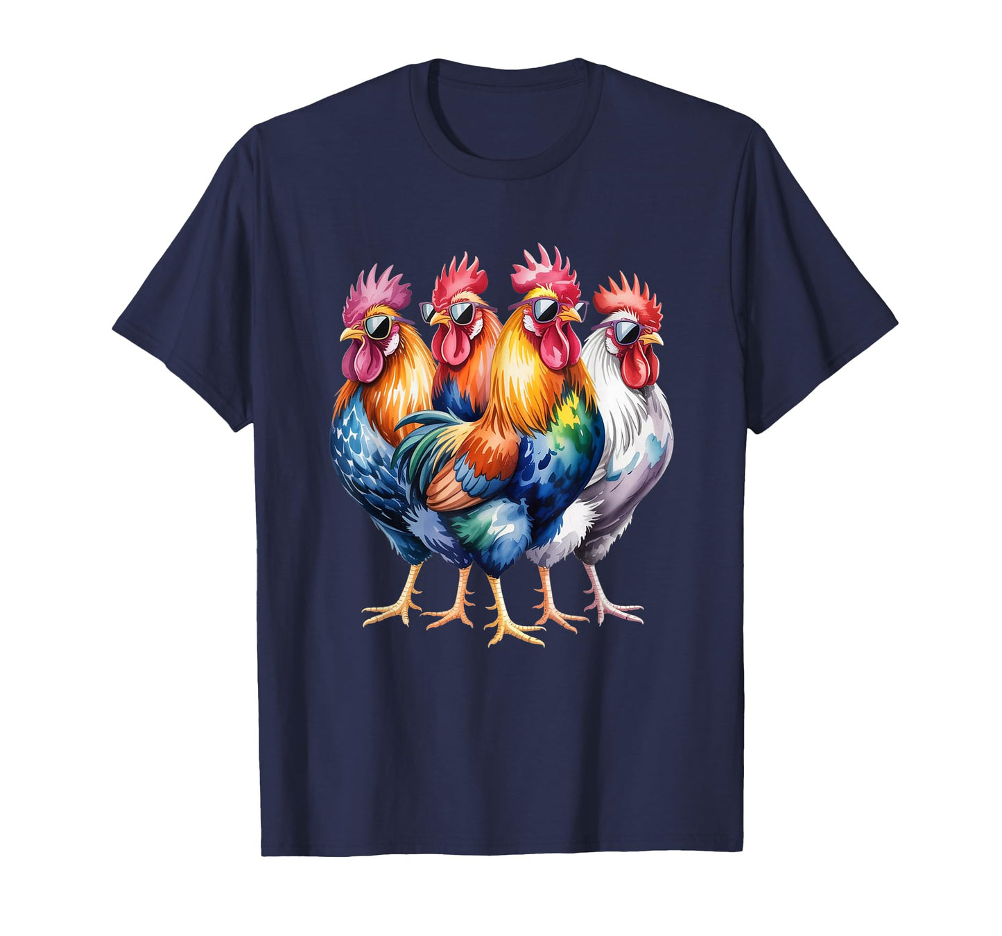Cool Roosters with Sunglasses Colorful Chicken Farm Humour T-Shirt