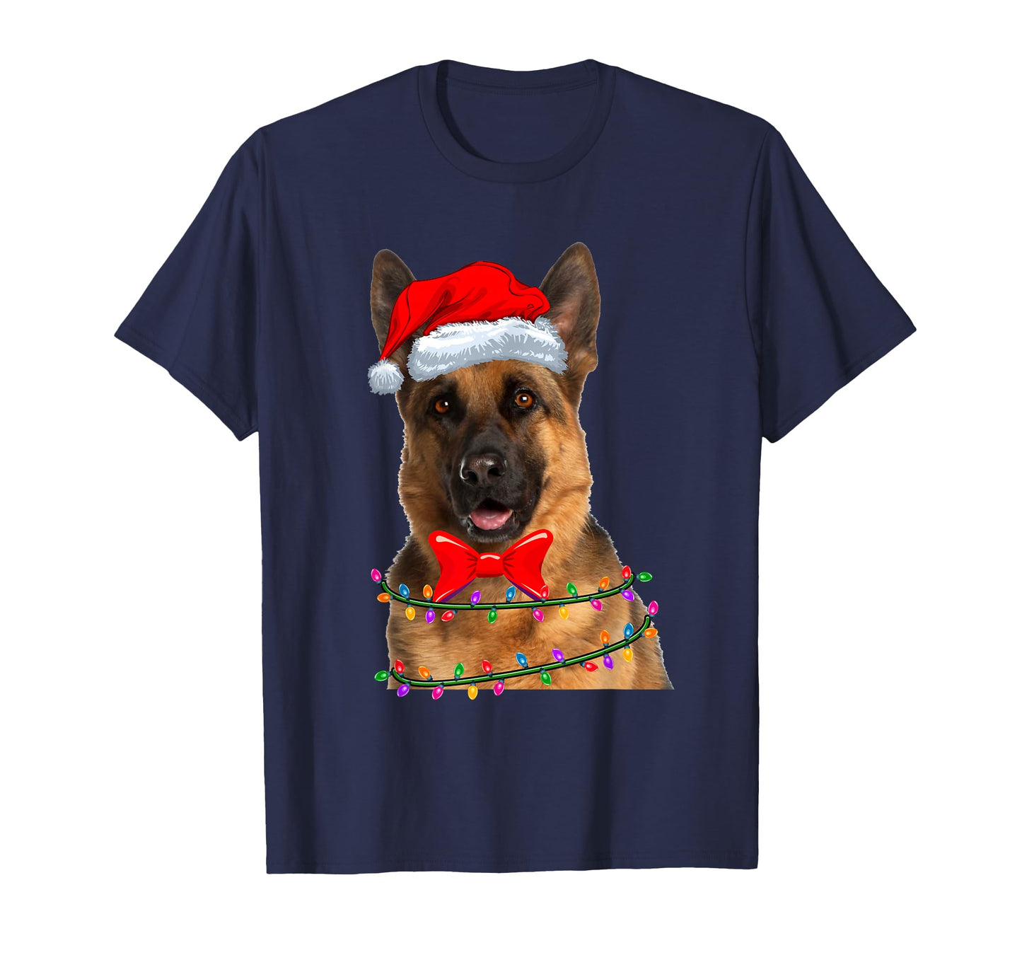 Christmas Lights German Shepherd Wearing Xmas Hat Dog Lover T-Shirt
