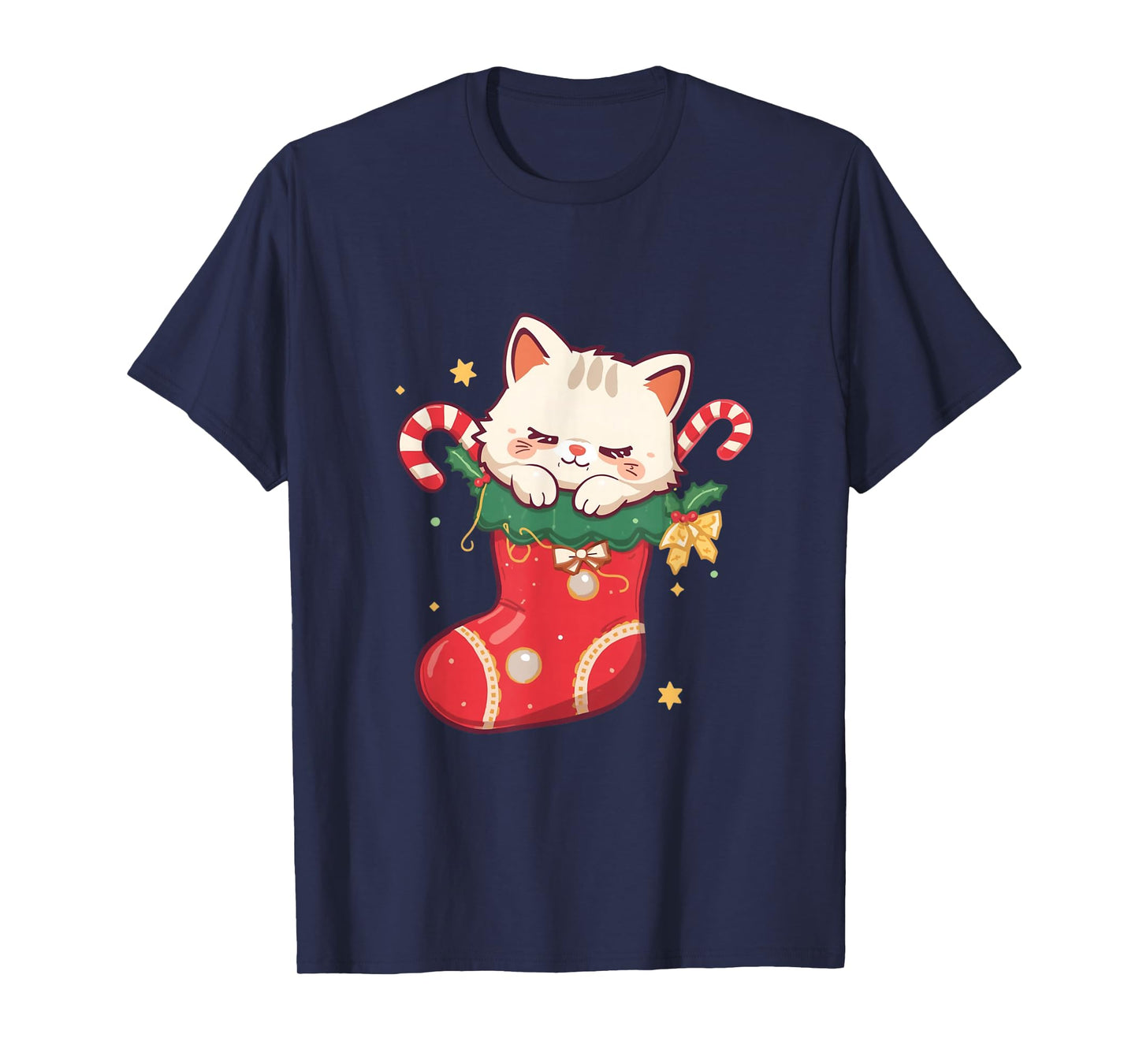 Cute Cat in Christmas Stocking Kawaii Anime Xmas Gift T-Shirt