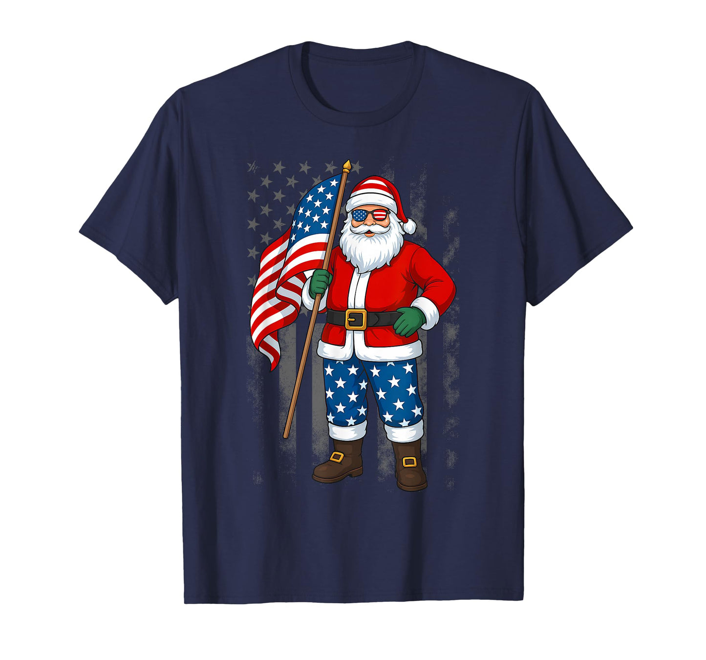 Santa USA American Flag Christmas In July Happy 4th Of July T-Shirt