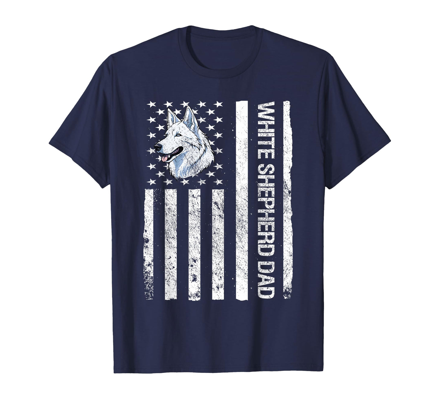 White Shepherd Dad USA Flag White German Shepherd T-Shirt