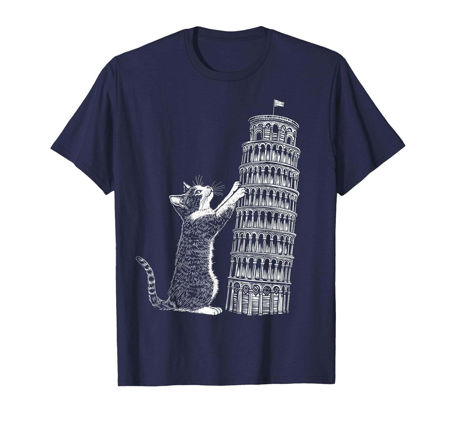 Cat Scratching the Leaning Tower of Pisa – Italy Funny Kitty T-Shirt