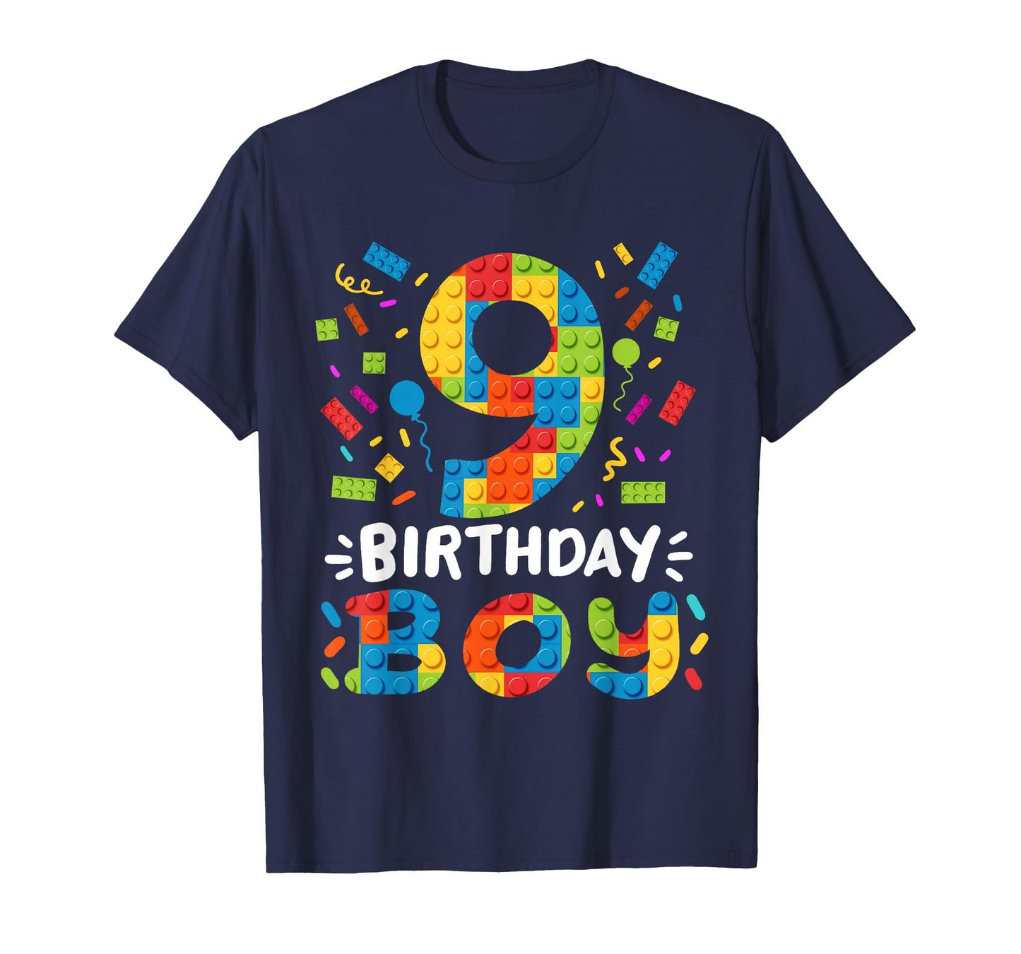 Kids 9 Years Old Building Blocks Builder 9th Birthday Boys T-Shirt