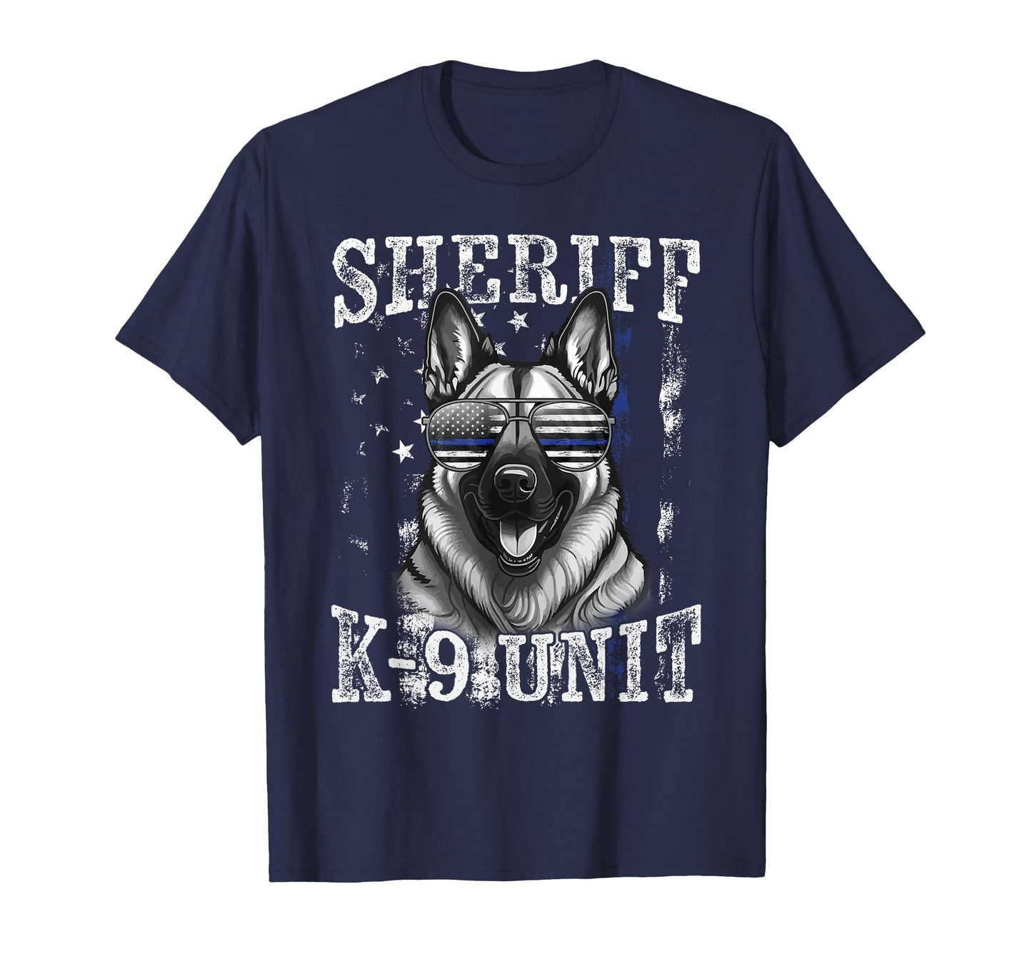 Blue Line American Flag German Shepherd Dog Sheriff K-9 Unit T-Shirt