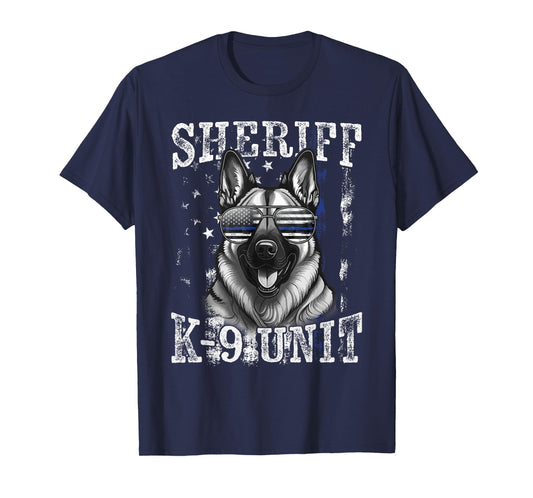 Blue Line American Flag German Shepherd Dog Sheriff K-9 Unit T-Shirt