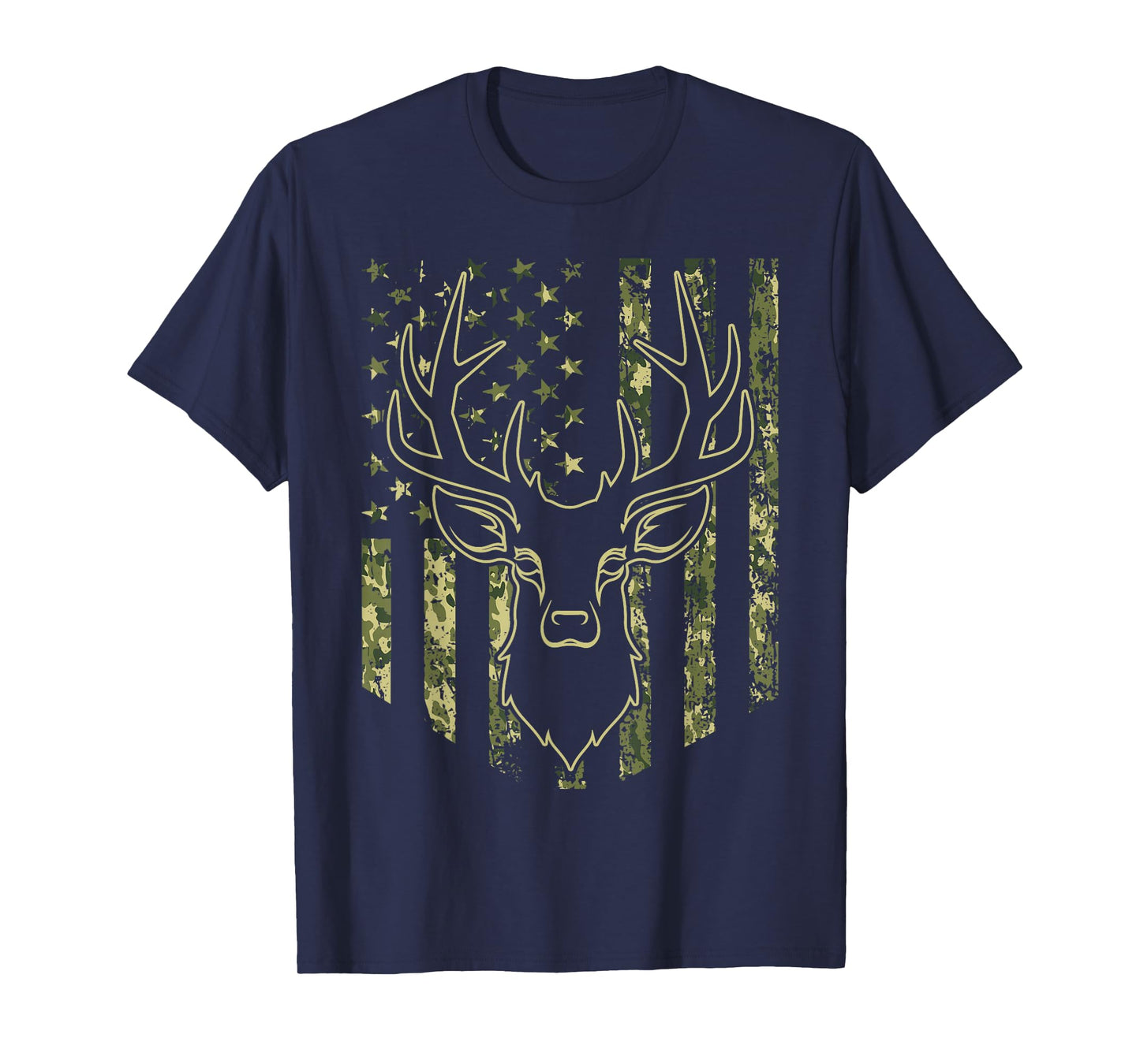 Camouflage USA Flag Deer Hunting Camo Whitetail Buck Head T-Shirt