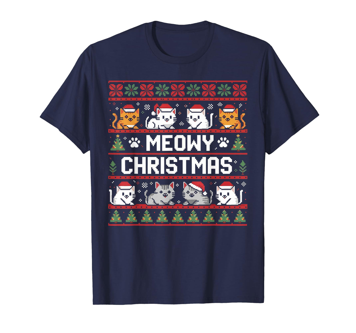 Meowy Catmas Cute Kitten Santa Hat Christmas Cat Lover T-Shirt